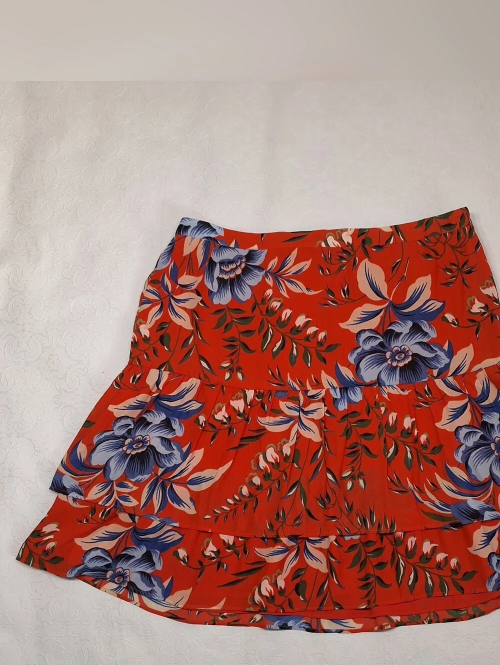 Ann Taylor Loft Women's Tangerine Floral Tiered Flippy Lined Skirt Size 4